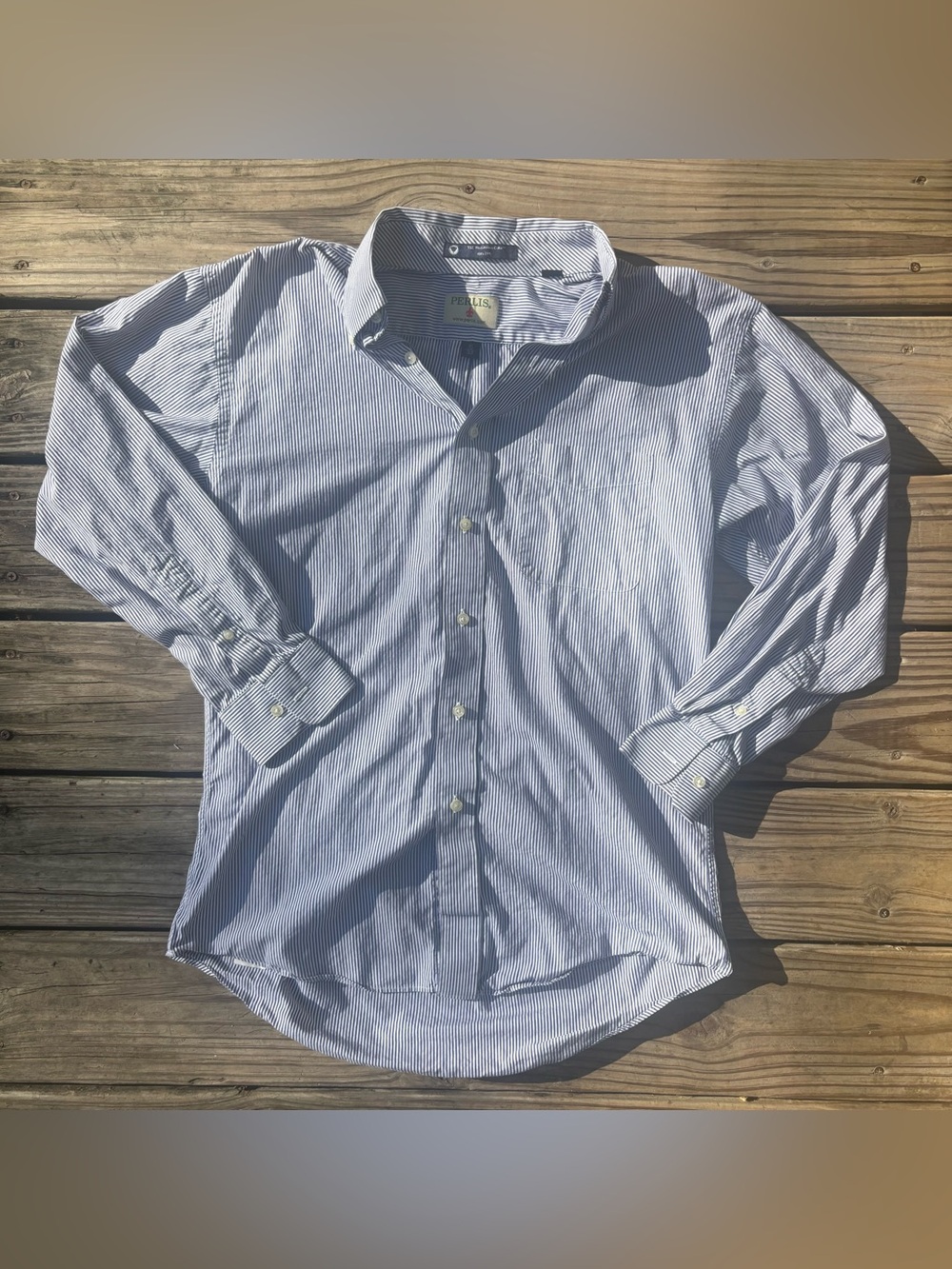 Perlis Blue and White Pinstripe Button Front Shirt